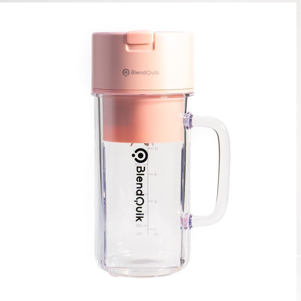 BlendQuik Portable Blender - Mason Jar Style - Shakes, Smoothies  More, Direct Drinking, Spill-Proof, Ergonomic  Stylish Design w/14 oz Capacity, 10-Blade Blending System w/Ice-Crushing Power