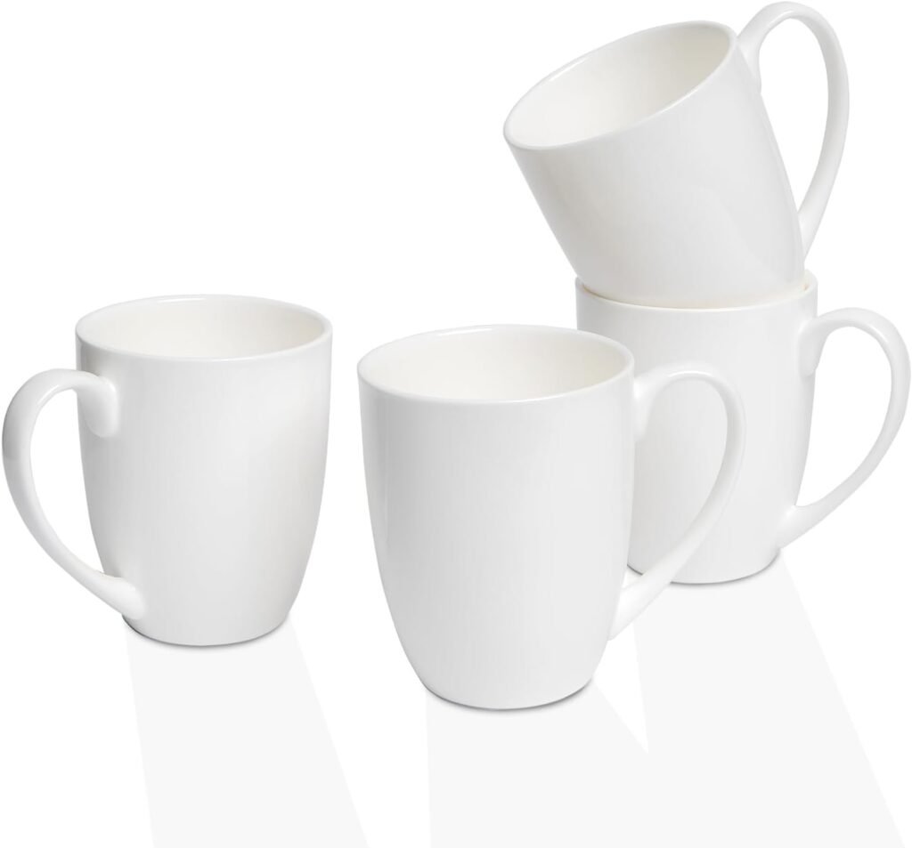 COSTMANCE White Coffee Mugs,12 oz Coffee Mugs Set of 6, Fine Bone China Mugs, Water Cube Relief Texture Porcelain Coffee Mugs Tea Cup, Upscale Coffee Mug, Microwave Safe Ceramic Cups