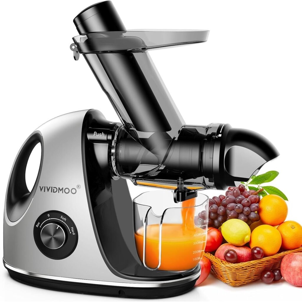 Juicer Machines, Vividmoo Masticating Juicer machines with 3-Inch Wide Chute, 2-Speed Modes  Reverse Function, Powerful Fruit Cold Press Juicer, Dishwasher Safe Slow Masticating Juicer