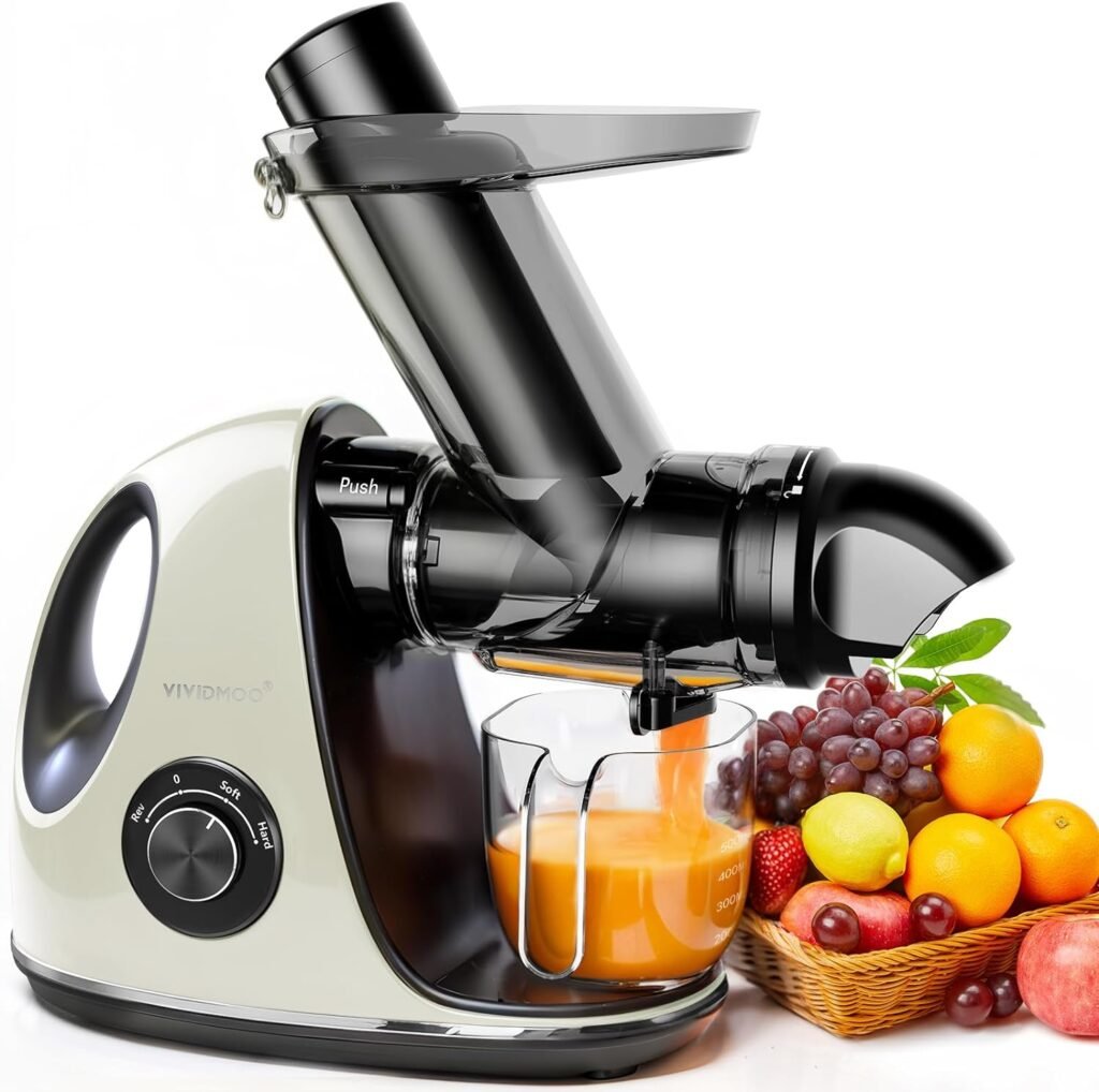 Juicer Machines, Vividmoo Masticating Juicer machines with 3-Inch Wide Chute, 2-Speed Modes  Reverse Function, Powerful Fruit Cold Press Juicer, Dishwasher Safe Slow Masticating Juicer