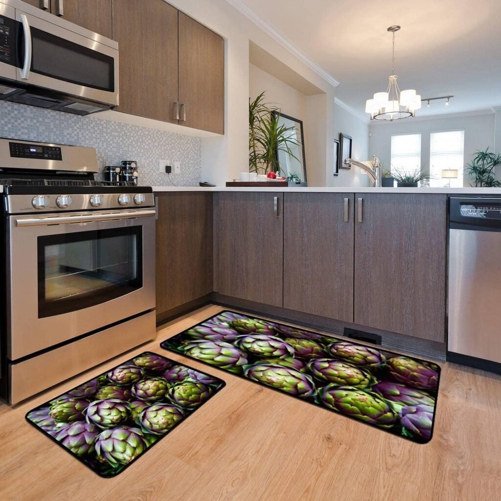 Kitchen Rugs Set Healthy Fresh Colored Fruits and Vegetables Kitchen Mat for Floor Non-Slip Washable Kitchen Runner Doormat Bath Rug Carpet Comfort Standing Mats Decorations