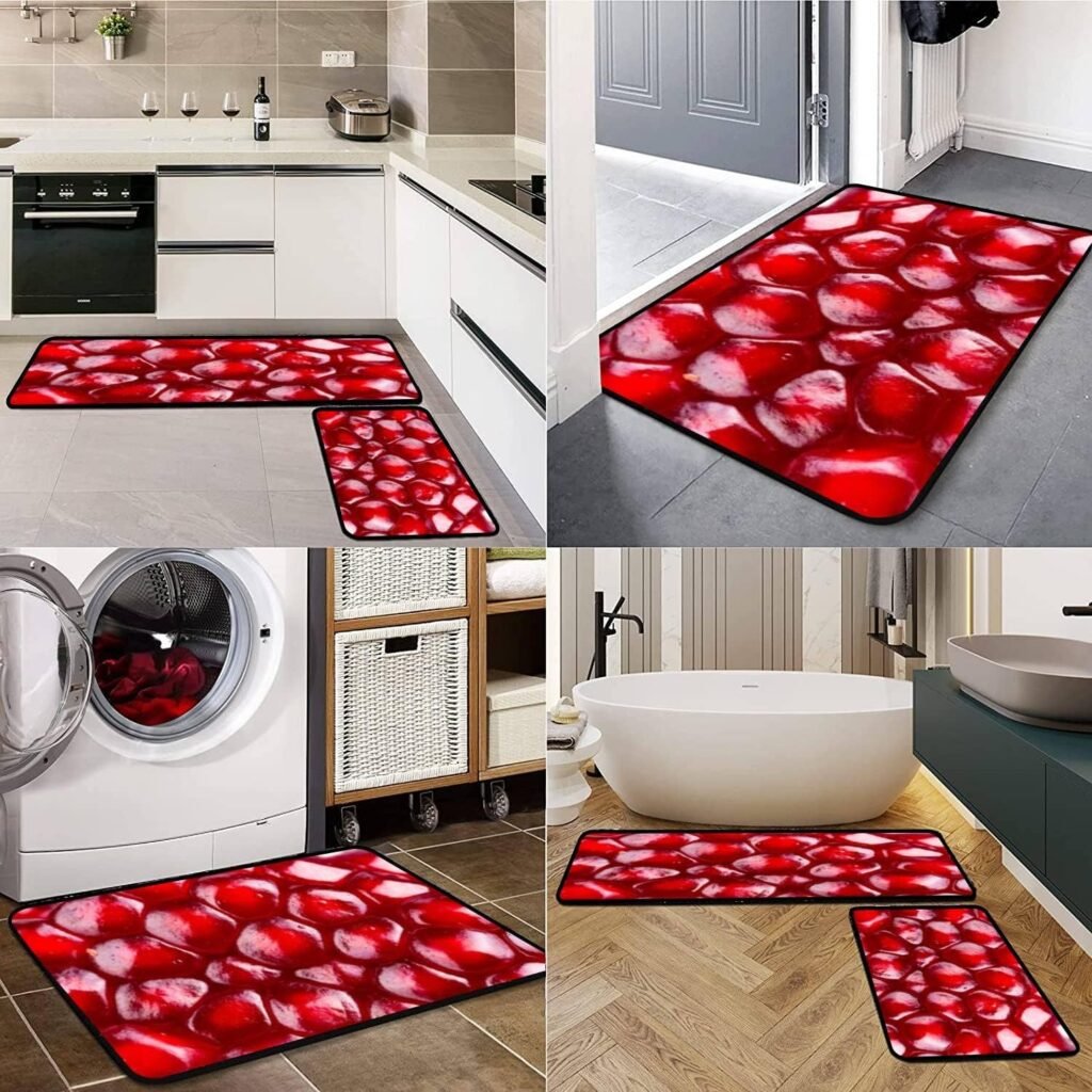 Kitchen Rugs Set Healthy Fresh Colored Fruits and Vegetables Kitchen Mat for Floor Non-Slip Washable Kitchen Runner Doormat Bath Rug Carpet Comfort Standing Mats Decorations