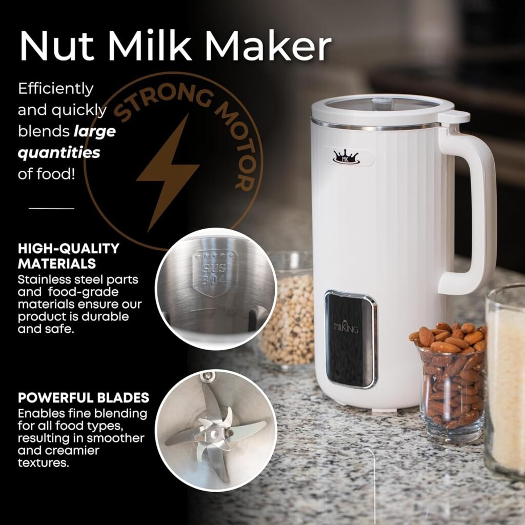 MilKing XXLarge 40 1/2 oz Nut Milk Maker – Homemade Soy, Almond, Oat, Nut, Rice Milk Maker Machine - Plant-based Milk Machine Maker with Temperature Control and Self-Clean Function