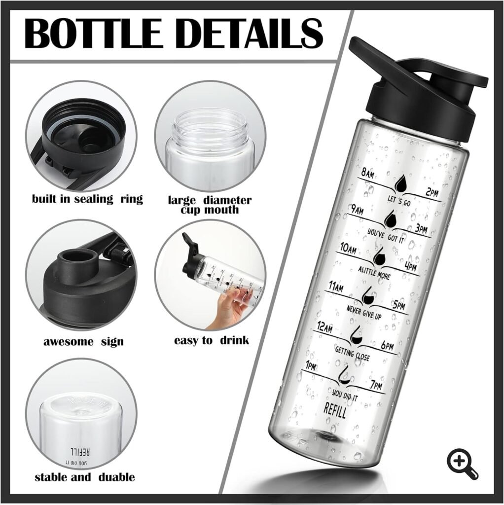 Rtteri 16 Pcs 24 oz Plastic Water Bottles with Time Marker Leakproof Water Bottle Clear Water Bottles with Handle for Women Men Fitness Outdoor Hiking Camping Sports