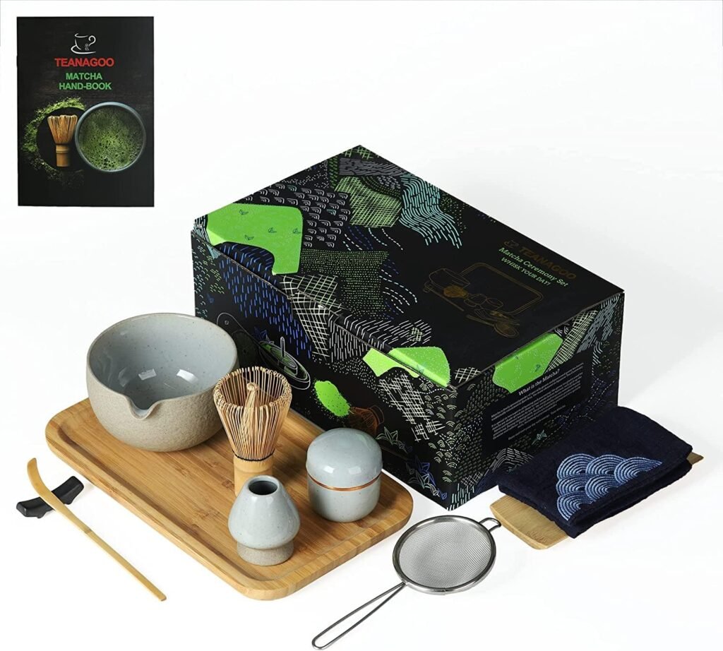 TEANAGOO Japanese Tea Set Matcha Whisk Set Matcha Bowl Bamboo Matcha Whisk (chasen) Scoop (chashaku) Matcha Whisk Holder Tea Making Kit. O6 Matcha Green Tea Powder Kit. Matcha Tea Tray