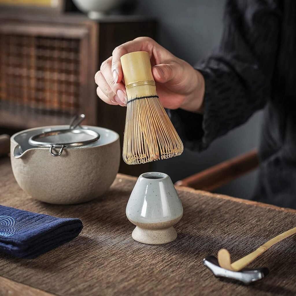 TEANAGOO Japanese Tea Set Matcha Whisk Set Matcha Bowl Bamboo Matcha Whisk (chasen) Scoop (chashaku) Matcha Whisk Holder Tea Making Kit. O6 Matcha Green Tea Powder Kit. Matcha Tea Tray